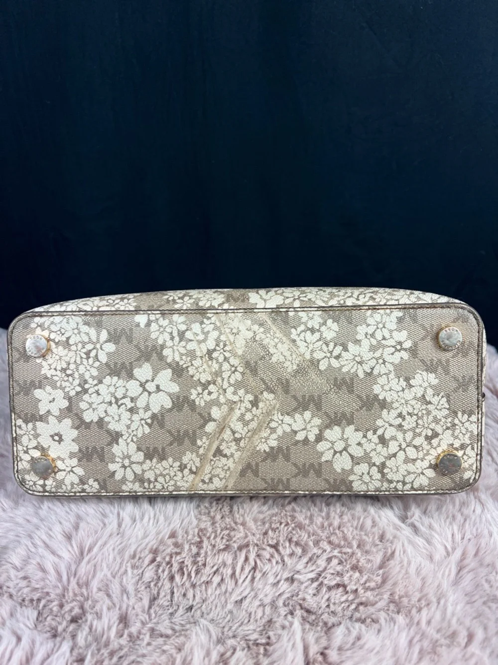 Michael Kors Cindy Medium Dome Satchel Floral MK Logo Print Pink - Picture 6 of 11